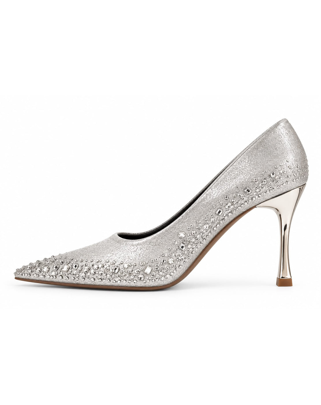 Zapatilla Con Pedrería Puntal Tacón De Aguja Stiletto para Mujer | Plata