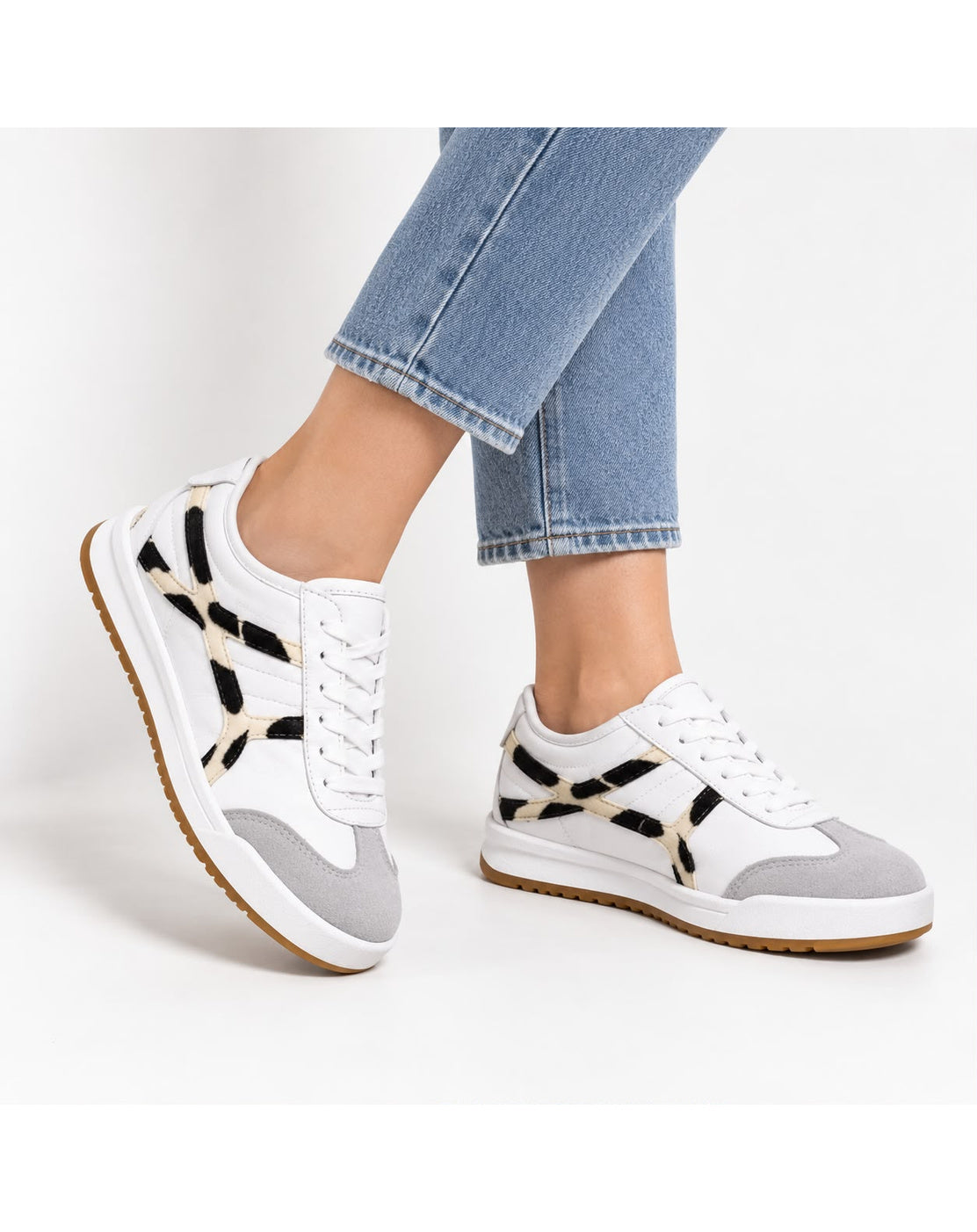 Tenis con Plataforma Corrida para Mujer-| Blanco/Animal print