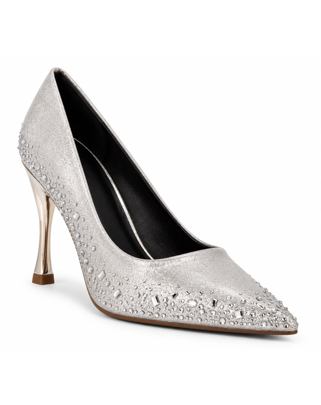 Zapatilla Con Pedrería Puntal Tacón De Aguja Stiletto para Mujer | Plata