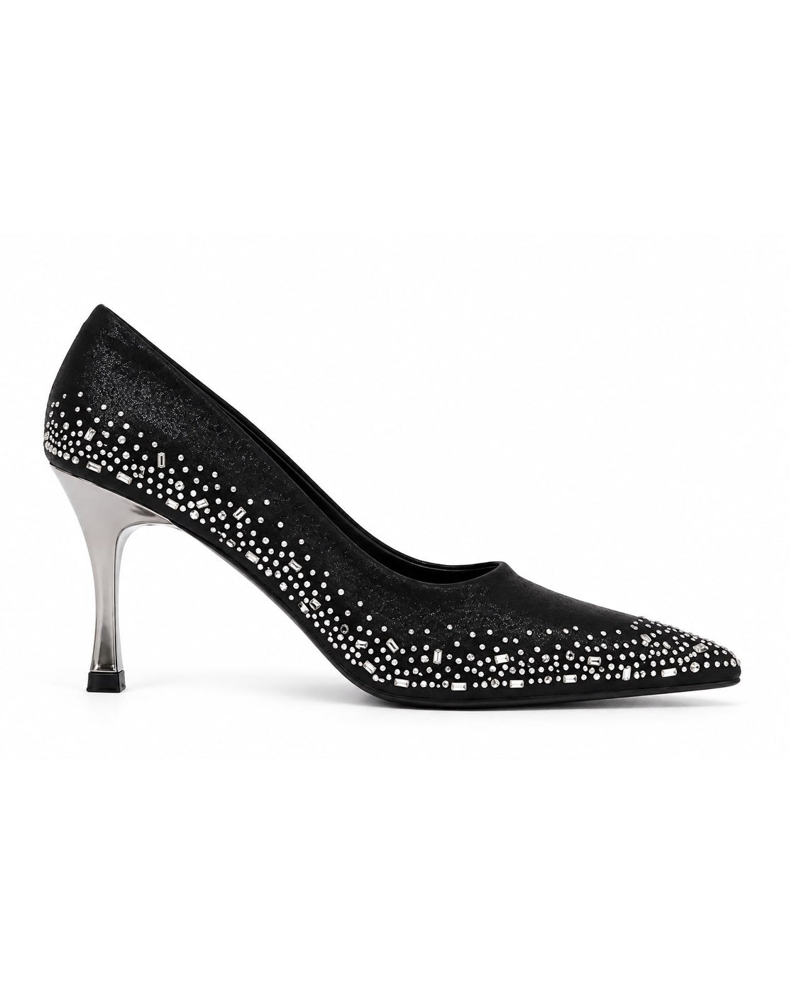 Zapatilla Con Pedrería Puntal Tacón De Aguja Stiletto para Mujer | Negro