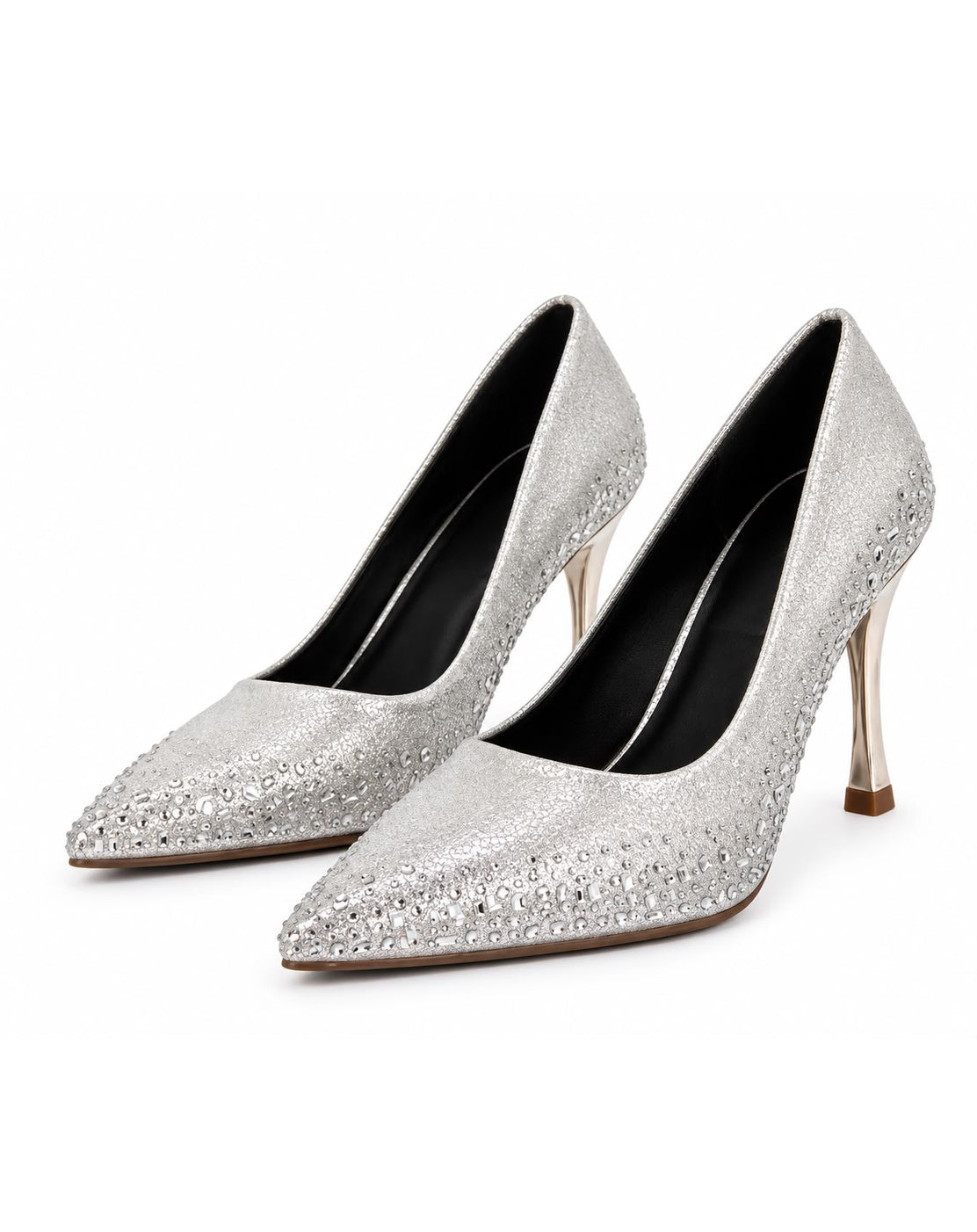 Zapatilla Con Pedrería Puntal Tacón De Aguja Stiletto para Mujer | Plata