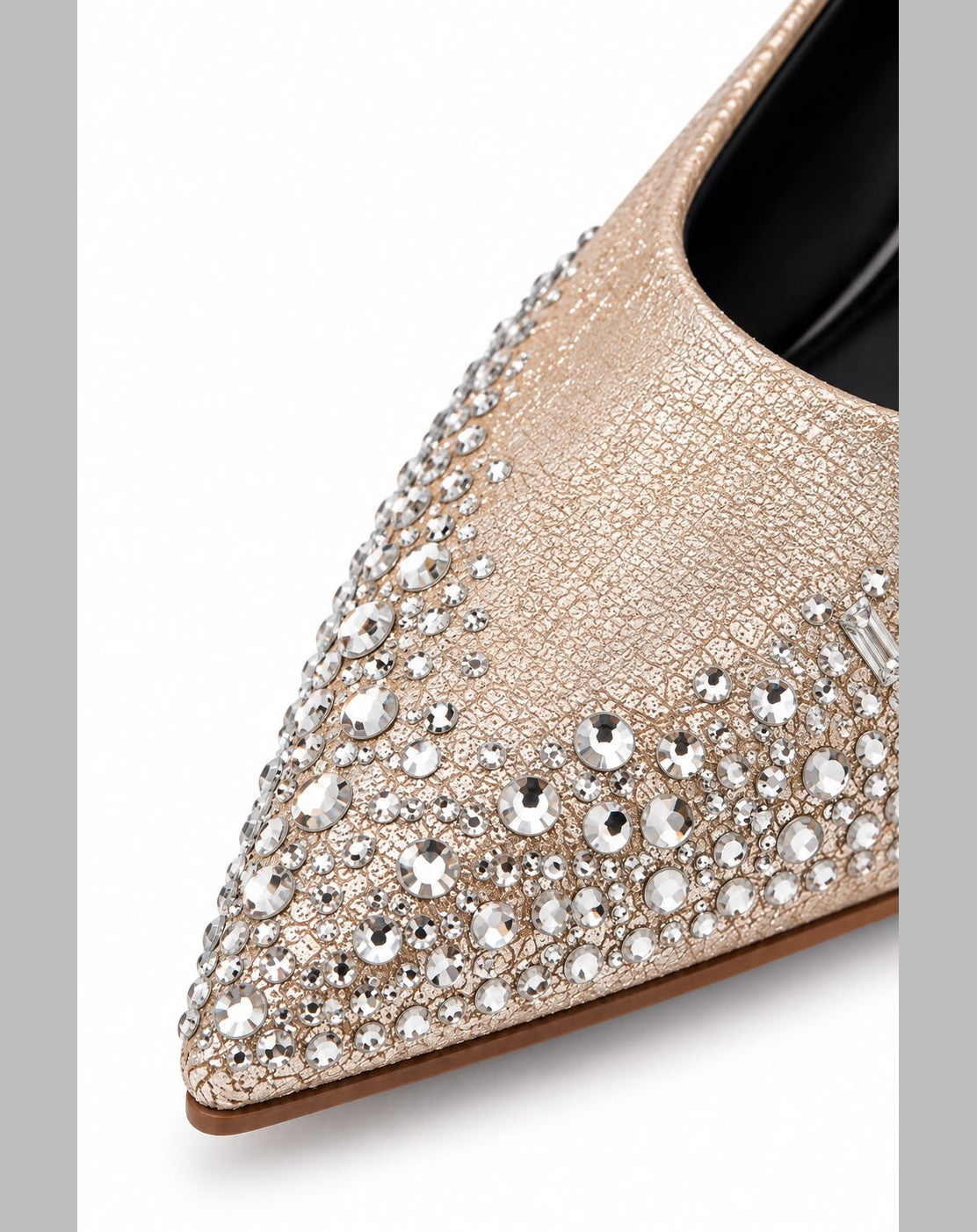 Zapatilla Con Pedrería Puntal Tacón De Aguja Stiletto para Mujer | Oro Rosado