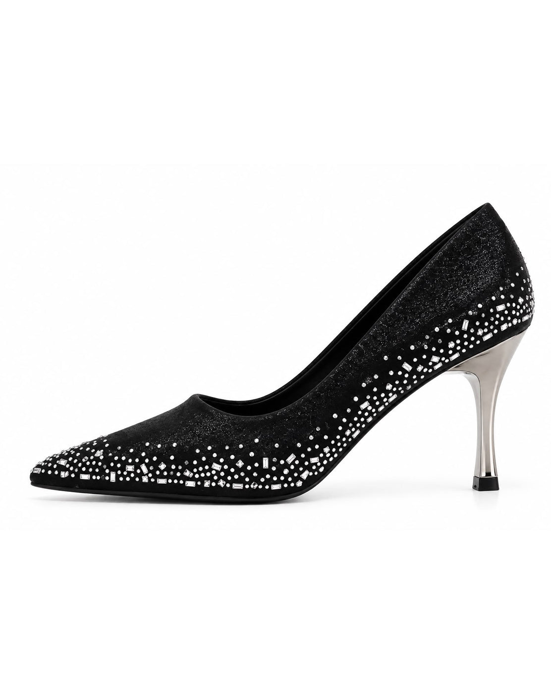 Zapatilla Con Pedrería Puntal Tacón De Aguja Stiletto para Mujer | Negro
