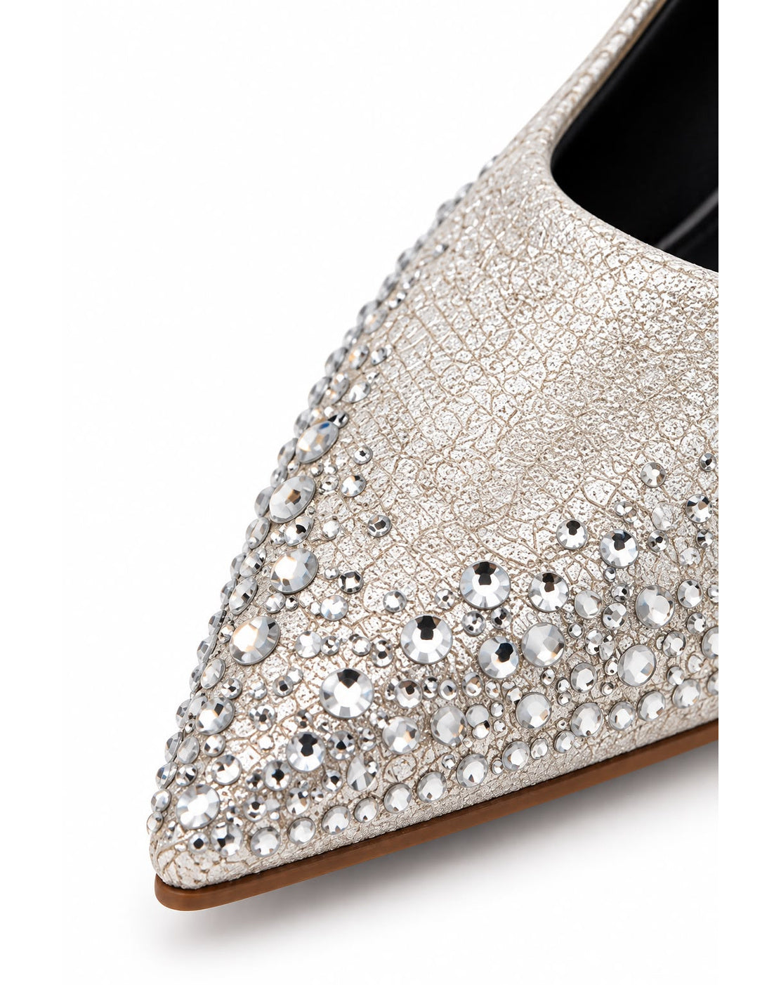 Zapatilla Con Pedrería Puntal Tacón De Aguja Stiletto para Mujer | Plata