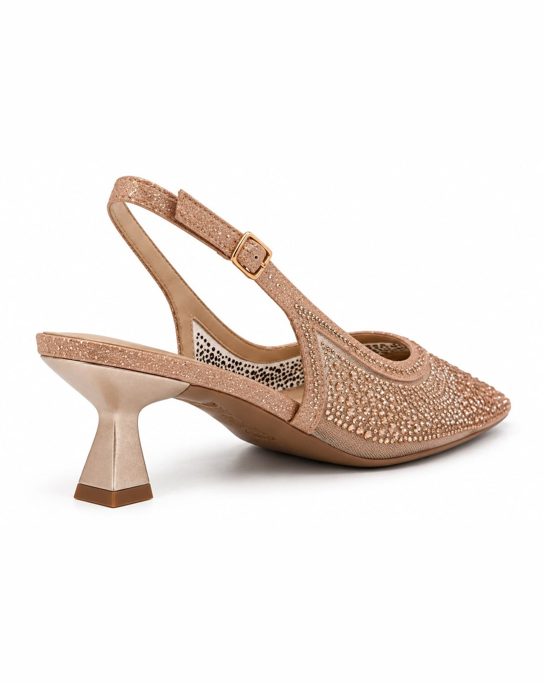 Zapatilla Con Pedrería Puntal Stiletto Destalonada para Mujer | Oro Rosado