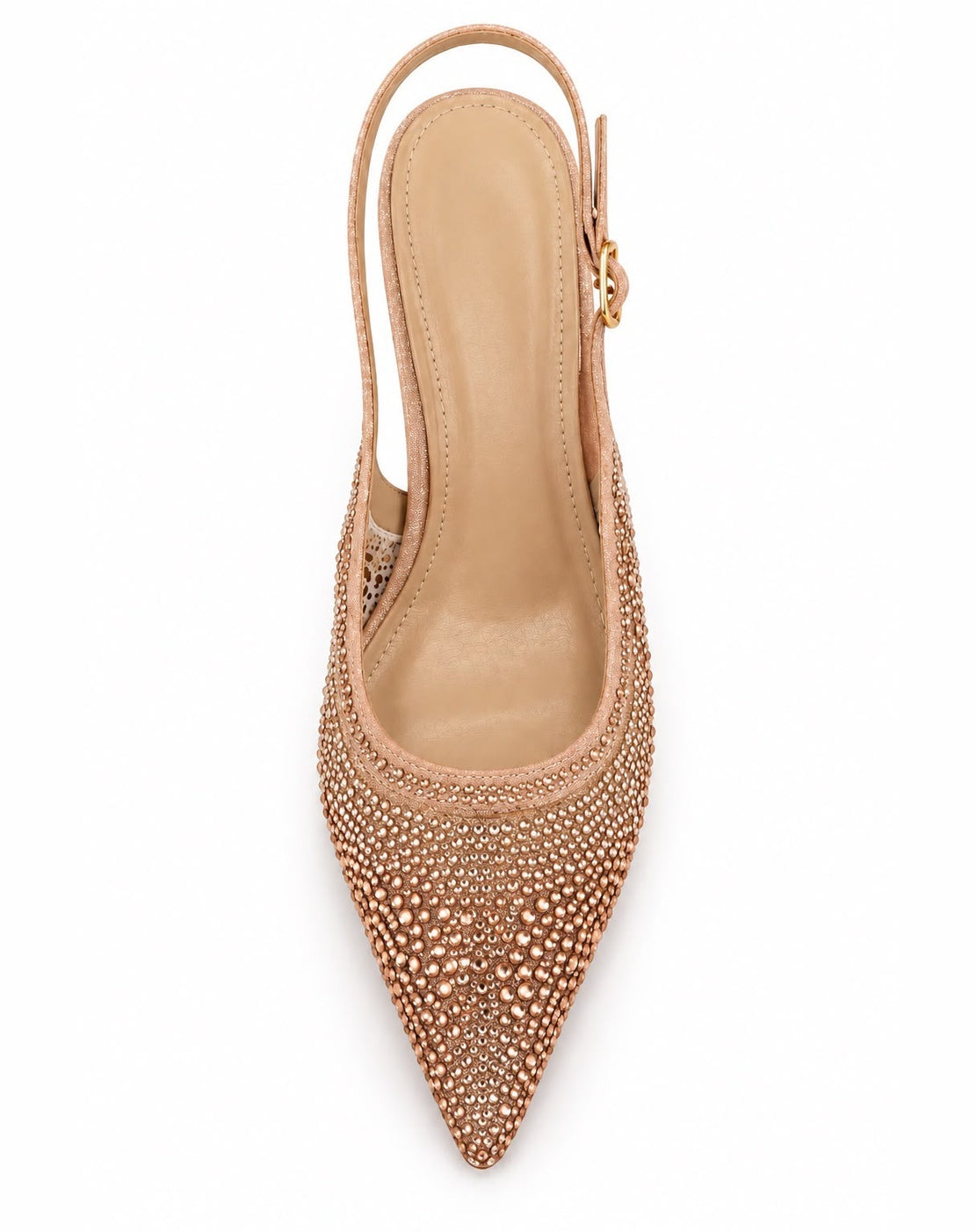 Zapatilla Con Pedrería Puntal Stiletto Destalonada para Mujer | Oro Rosado