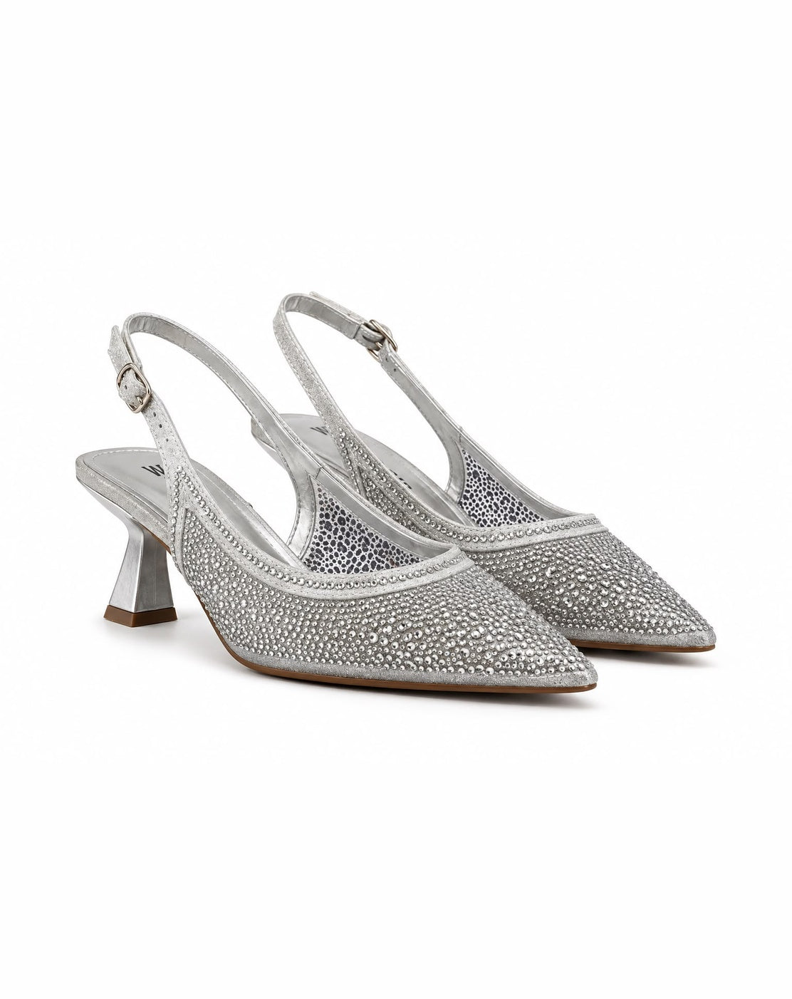 Zapatilla Con Pedrería Puntal Stiletto Destalonada para Mujer | Plateado