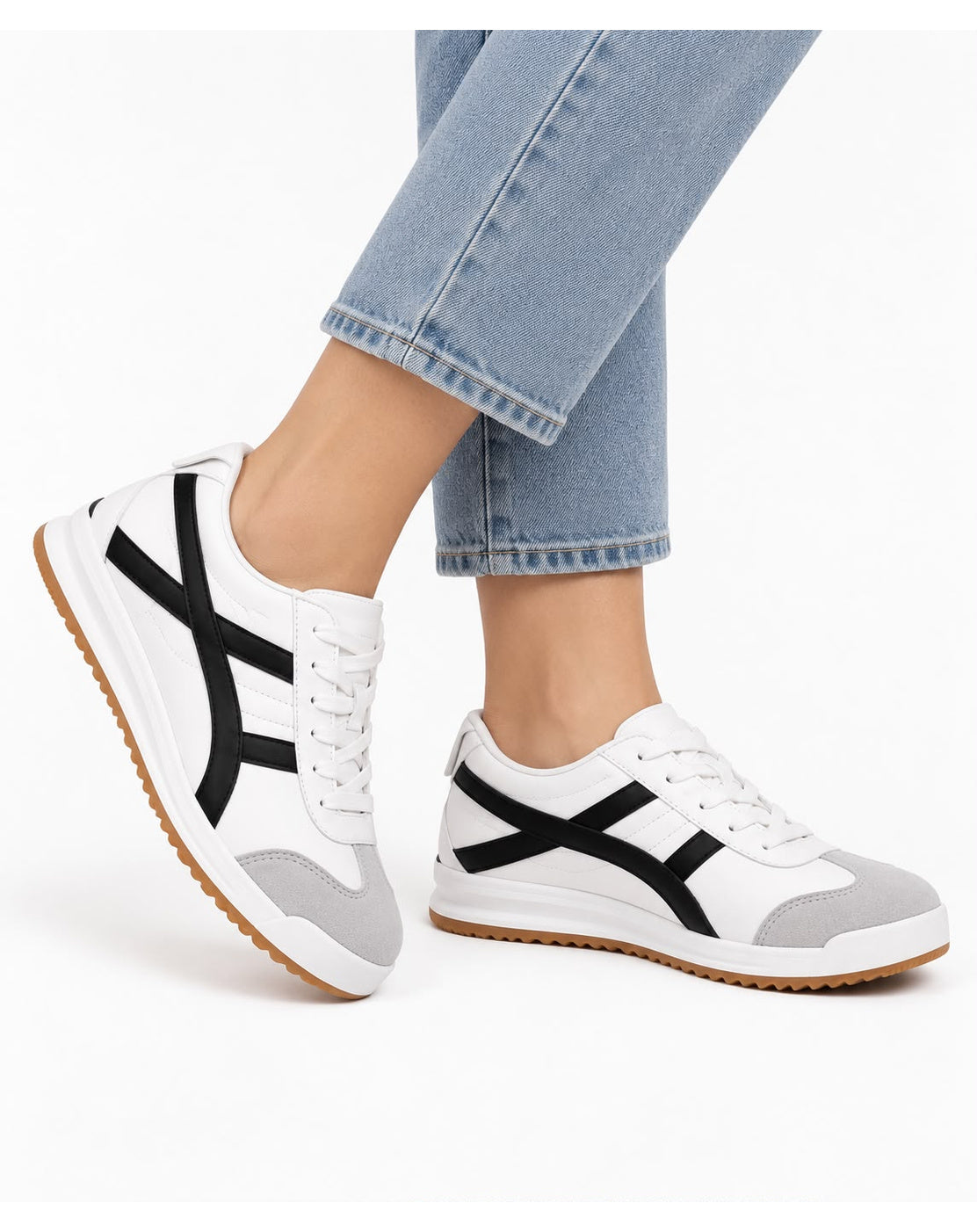 Tenis con Plataforma Corrida para Mujer-| Blanco/Negro